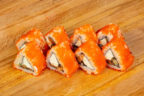 Roll Salmon Eel Caviar — Stock Photo, Image