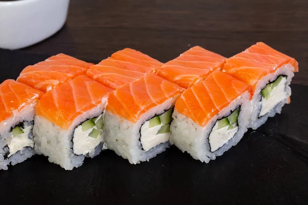 Tasty Philadelphia Roll Cucumber Cheese — Stock Photo, Image