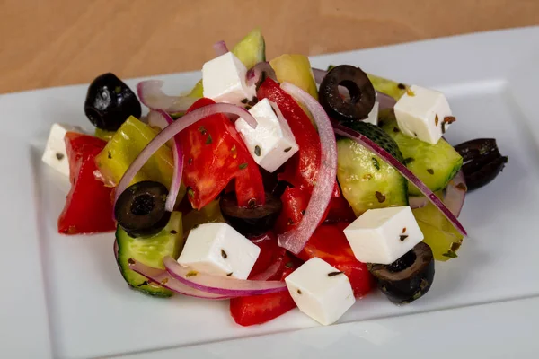 Salade Grecque Traditionnelle Fromage Feta — Photo