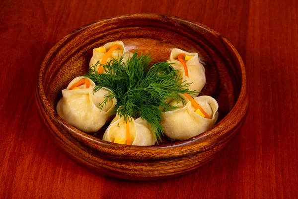 Usbekische Traditionelle Knödel Manti Mit Fleisch — Stockfoto