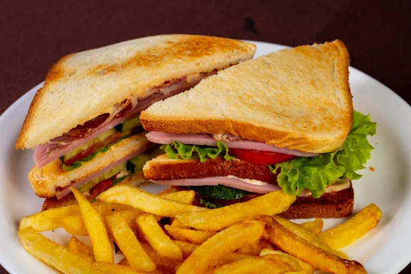 Club Sandwich Szynką Serem — Zdjęcie stockowe