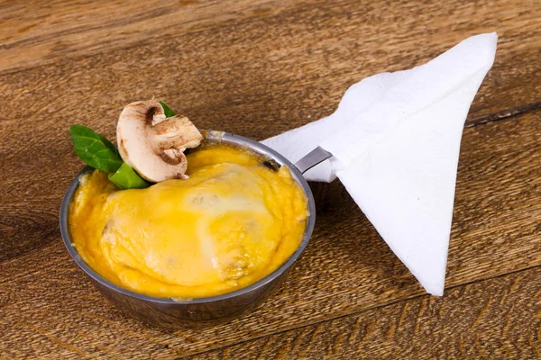 Mushroom cocotte with cheese served parsley — Stock Image Mushroom Cocotte Cheese Served Parsley Stock Photo