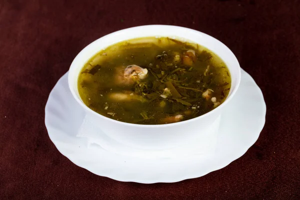Sorrel soup with meat and herbs — Stock Image Sorrel Soup Meat Herbs Royalty Free Stock Images