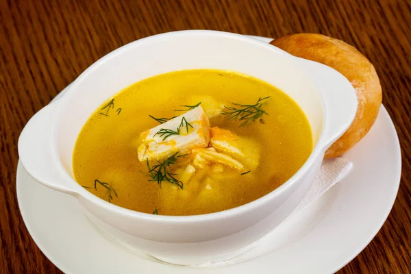 Fish soup with salmon and vegetables — Stock Image Fish Soup Salmon Vegetables Stock Photo