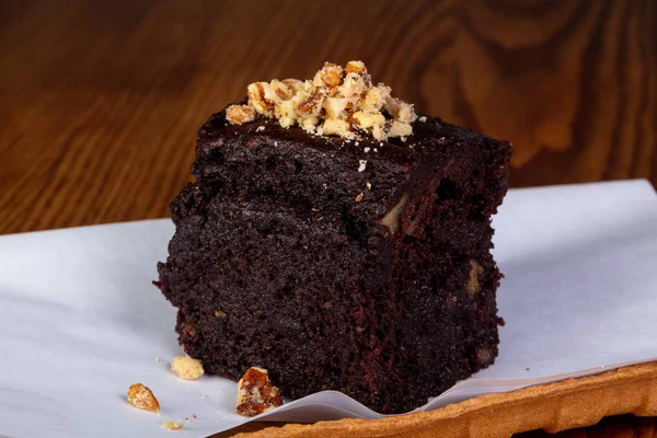 Sabroso Pastel Brownie Con Nueces — Foto de Stock