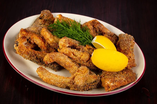 Roasted carp fish served lemon and dill — Stock Image Roasted Carp Fish Served Lemon Dill Royalty Free Stock Photos