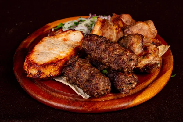 Set Kebab Shashlik Carne Maiale Manzo Agnello Pollo — Foto Stock