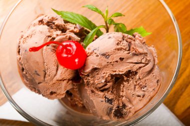 Çikolatalı dondurma nane ve kiraz