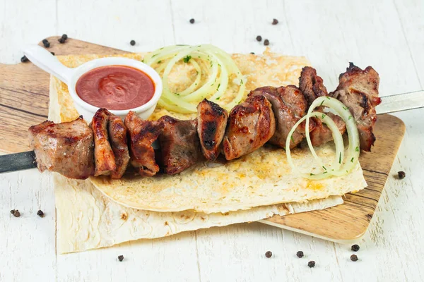 Grilled Beef Kebab Bbq Onion — Stock Photo, Image