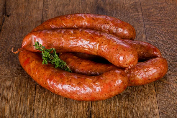 Pork Sausages Wooden Background — Stock Photo, Image