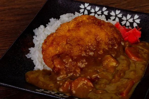 Japanisches Tonkatsu Schweinefleisch Mit Currysoße Und Reis — Stockfoto