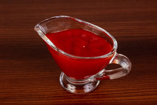 Tomatensauce Der Schüssel Mit Holzhintergrund — Stockfoto