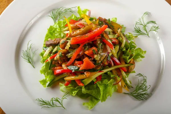 Hot Beef Salad White Plate — Stock Photo, Image