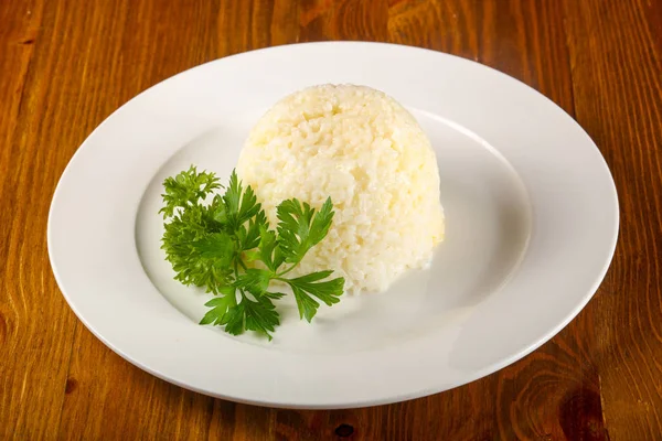 Arroz Cozido Vapor Com Salsa — Fotografia de Stock