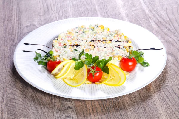 Salad Crab Surimi Served Lemon Cherry Tomato — Stock Photo, Image