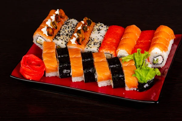 Conjunto Japonés Tradicional Rollo Sushi — Foto de Stock