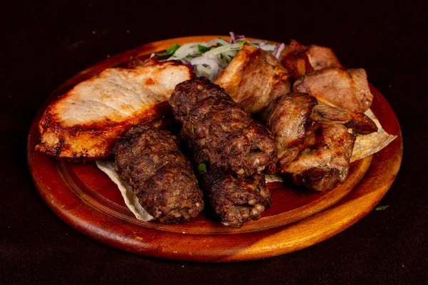 Set Kebab Shashlik Carne Maiale Manzo Agnello Pollo — Foto Stock