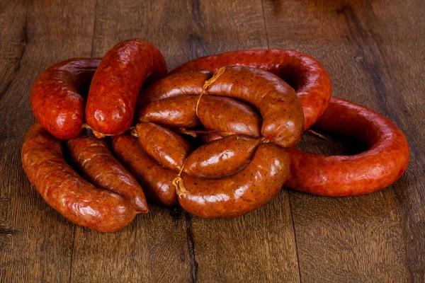 Pork Sausages Wooden Background — Stock Photo, Image