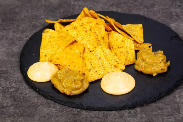 Nachos Chips Maíz Con Salsa — Foto de Stock