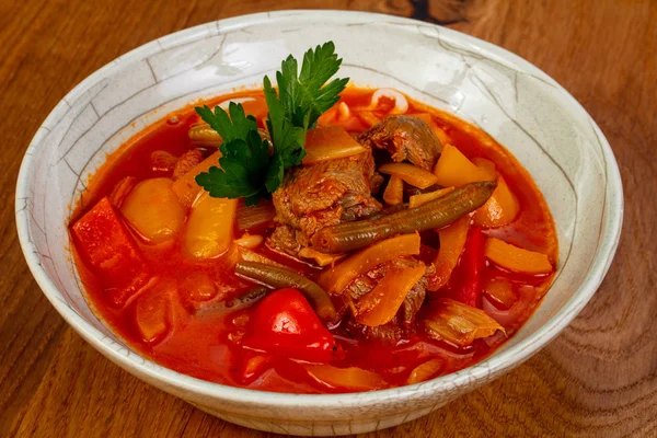 Traditional lagman soup with lamb — Stock Image Traditional Lagman Soup Lamb Stock Photo