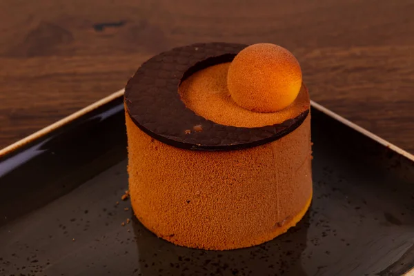Dessert Mousse Chocolat Dans Assiette — Photo
