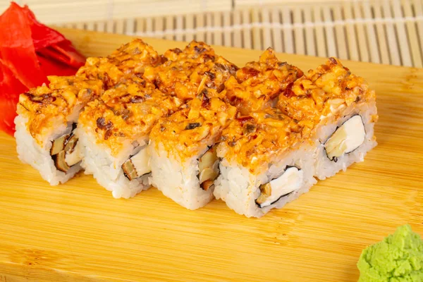 Delicious spicy eel sushi roll