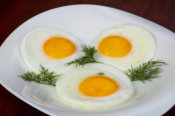 Fried Three Eggs Served Dill — Stock Photo, Image