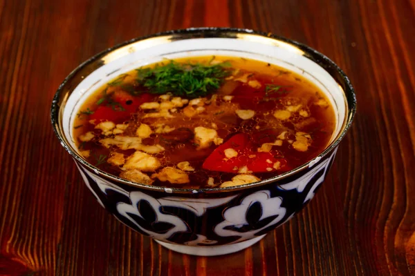 Uzbek Shurpa soup with meat — Stock Image Uzbek Shurpa Soup Meat Stock Photo