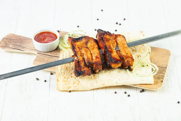 Grilled Pork Ribs Skewer Kebab — Stock Photo, Image