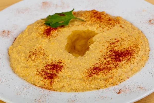 Humus Gurmet Con Paprica Aceite Oliva — Foto de Stock