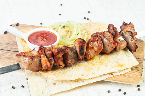 Grilovaný Hovězí Kebab Gril Cibulí — Stock fotografie