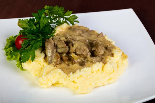 Stroganoff Carne Com Purê Batata — Fotografia de Stock