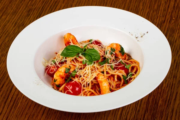 Spaghetti Prawn Tomato — Stock Photo, Image