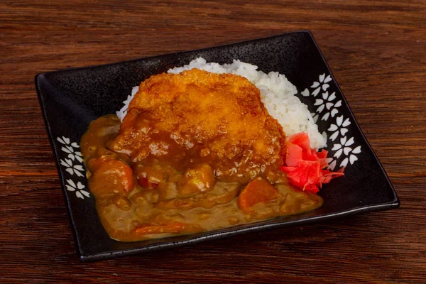 Japanisches Tonkatsu Schweinefleisch Mit Currysoße Und Reis — Stockfoto