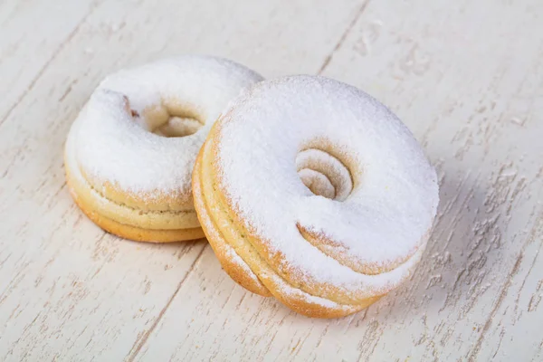 Zoete Smakelijke Donut Houten Achtergrond — Stockfoto