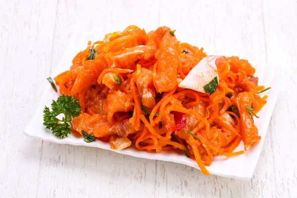 Pickled carrot with fish in the bowl — Stock Image Pickled Carrot Fish Bowl Stock Image