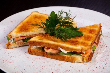 Lezzetli kızarmış sandviç somon ile 