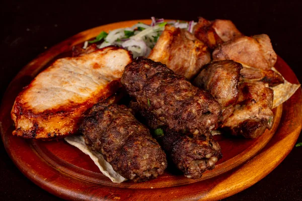 Shashlik Kebab Set Cerdo Carne Res Cordero Pollo — Foto de Stock