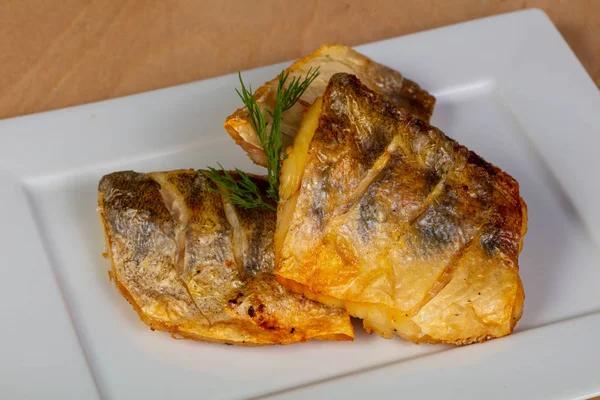 Roasted pike perch in the plate — Stock Image Roasted Pike Perch Plate Royalty Free Stock Photos