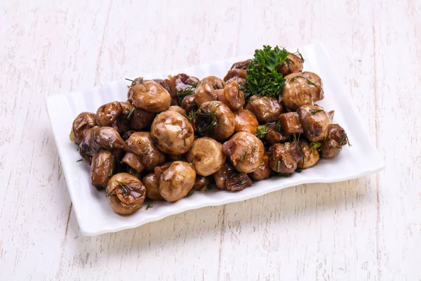 Ingemaakte Champignons Kom Met Kruiden — Stockfoto