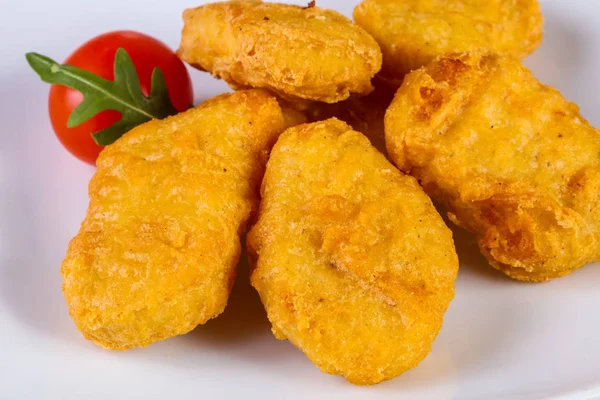 Chicken Nuggets Heap Served Cherry Tomato — Stock Photo, Image