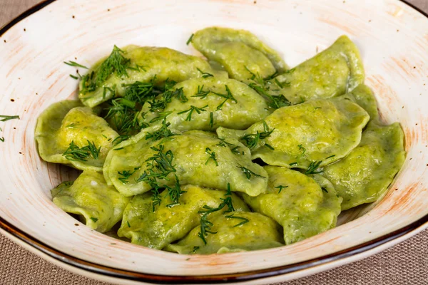 Russian Traditional Dumplings Served Herbs — Stock Photo, Image