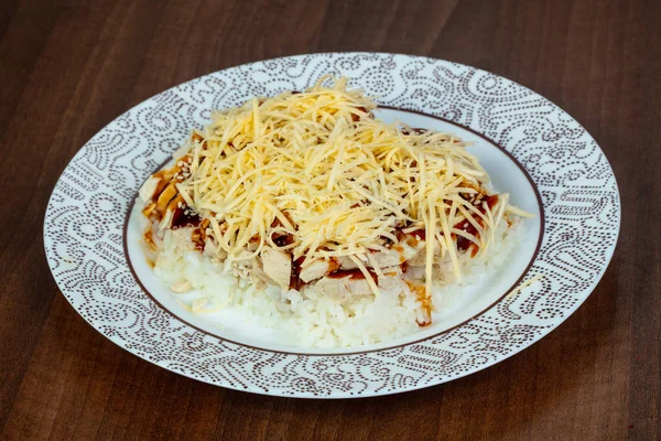 Arroz Com Frango Teriyaki Queijo — Fotografia de Stock