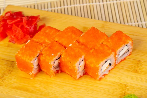 Tasty Tender Sushi Rolls Caviar Cheese — Stock Photo, Image