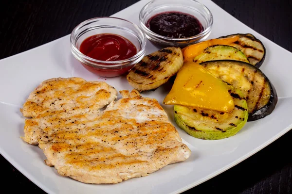 Tasty grilled chicken stake and vegetables