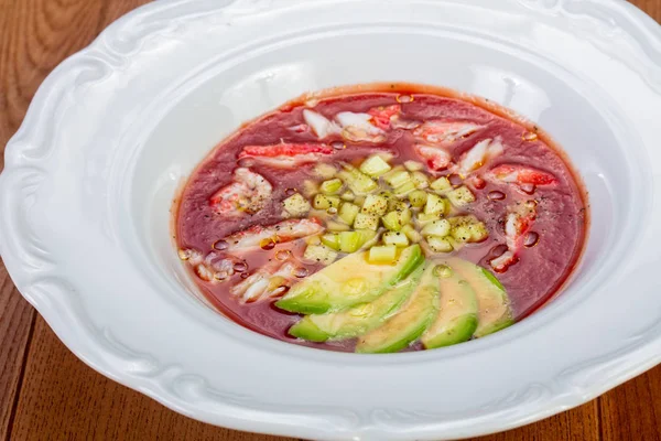 Gazpacho Suppe Mit Krabben Und Avocado — Stockfoto