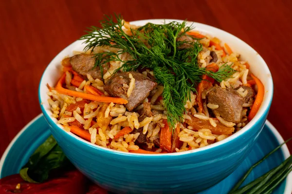 Uzbek Plov Tradițional Carne — Fotografie, imagine de stoc