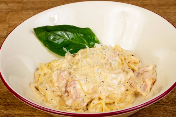 Pasta Italiana Carbonara Con Tocino — Foto de Stock