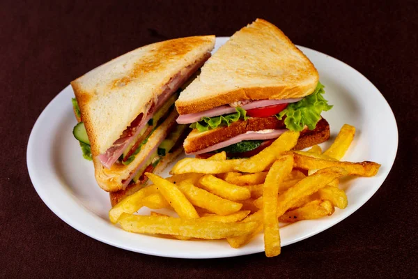 Sandwich Club Con Jamón Queso — Foto de Stock