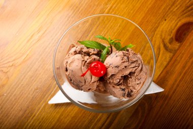 Çikolatalı dondurma nane ve kiraz